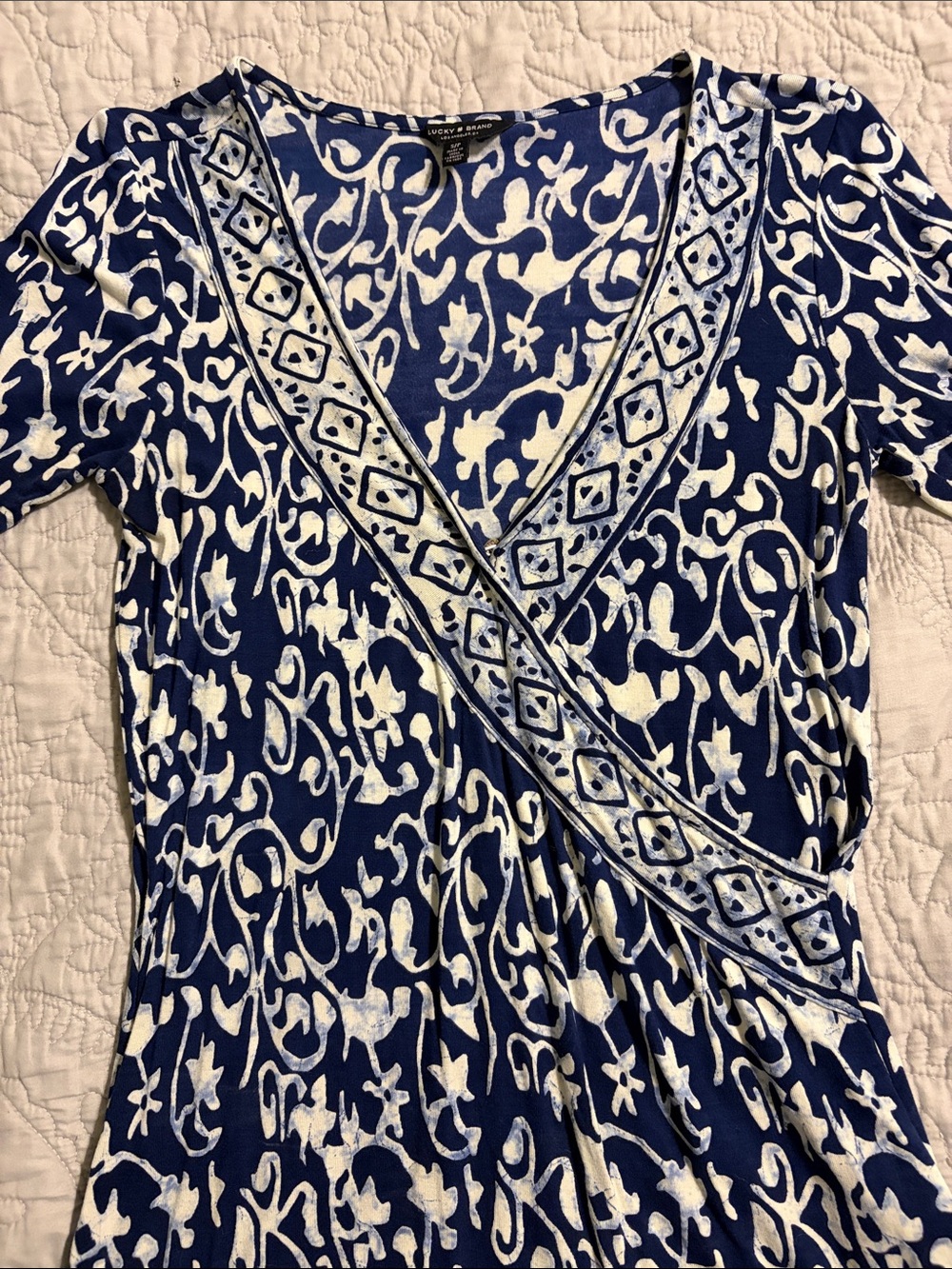 Lucky Brand Blue & White Wrap-Style Tunic Top